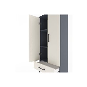 Arges Dolap 3 Raflı Tek Çekmeceli 2 Kapaklı 60x30x134 Antrasit-aytaşı