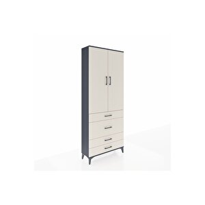 Arges Dolap 2 Raflı 4 Çekmeceli Tek Askılı 88x30x221 Antrasit-aytaşı