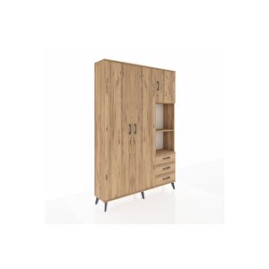 Arges Gardrop 5 Raflı 3 Çekmeceli Tek Askılı 132x30x195 Çam-çam