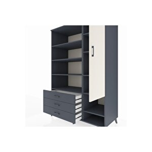 Kronos Dolap 9 Raflı 3 Çekmeceli Tek Kapaklı  132x59x195 Antrasit-aytaşı/antrasit