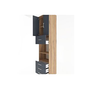 Hyperion Dolap 4 Raflı 4 Çekmeceli 2 Kapaklı 60x44x243 Çam-antrasit