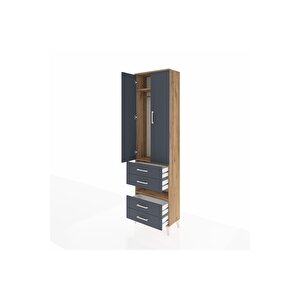 Arges Dolap 3 Raflı 4 Çekmeceli Tek Askılı 60x30x221 Çam-antrasit