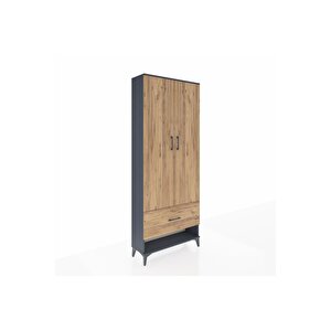 Arges Dolap 4 Raflı Tek Çekmeceli 2 Kapaklı 88x30x221 Antrasit-çam