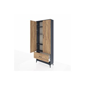 Arges Dolap 4 Raflı Tek Çekmeceli 2 Kapaklı 88x30x221 Antrasit-çam