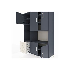 Kronos Dolap 9 Raflı 3 Çekmeceli 5 Kapaklı 132x59x195 Antrasit-antrasit/aytaşı