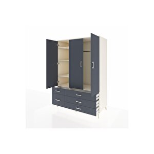 Kronos Dolap 5 Raflı 5 Çekmeceli Tek Askılı 132x59x195 Aytaşı-antrasit/antrasit