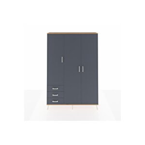 Arges Gardrop 6 Raflı 3 Çekmeceli Tek Askılı 132x30x195 Çam-antrasit