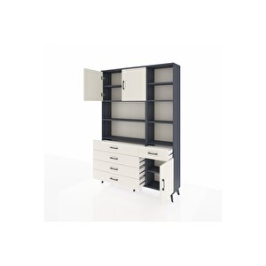 Arges Gardrop 9 Raflı 5 Çekmeceli 3 Kapaklı 132x30x195 Antrasit-aytaşı