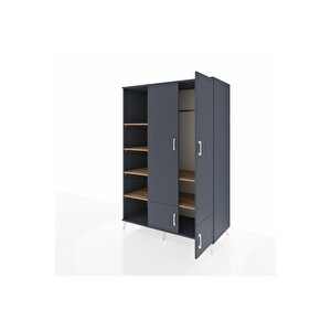 Kronos Dolap 6 Raflı 4 Kapaklı Tek Askılı 132x59x195 Antrasit-antrasit/çam