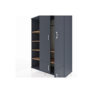 Kronos Dolap 6 Raflı 4 Kapaklı Tek Askılı 132x59x195 Antrasit-antrasit/çam