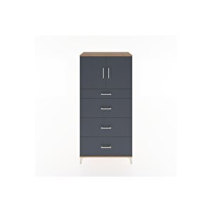 Hyperion Dolap Tek Raflı 4 Çekmeceli 2 Kapaklı 88x44x182 Çam-antrasit