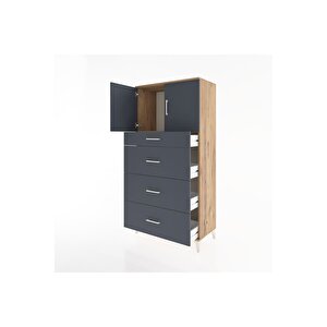Hyperion Dolap Tek Raflı 4 Çekmeceli 2 Kapaklı 88x44x182 Çam-antrasit