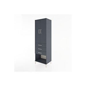 Hyperion Dolap Tek Raflı 3 Çekmeceli Tek Askılı 60x44x195 Antrasit-antrasit