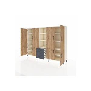 Hyperion Dolap 11 Raflı 3 Çekmeceli 8 Kapaklı 220x44x163 Aytaşı-çam/antrasit