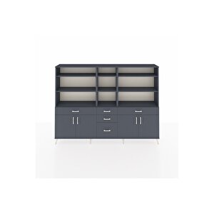 Arges Dolap 11 Raflı 5 Çekmeceli 4 Kapaklı 220x30x163 Antrasit-antrasit