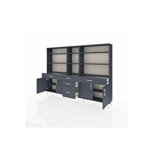 Arges Dolap 11 Raflı 5 Çekmeceli 4 Kapaklı 220x30x163 Antrasit-antrasit