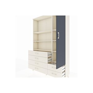 Arges Dolap 7 Raflı 6 Çekmeceli Tek Kapaklı  132x30x195 Aytaşı-antrasit/aytaşı