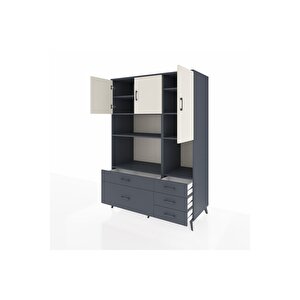 Kronos Dolap 8 Raflı 5 Çekmeceli 3 Kapaklı 132x59x195 Antrasit-aytaşı/antrasit