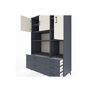 Kronos Dolap 8 Raflı 5 Çekmeceli 3 Kapaklı 132x59x195 Antrasit-aytaşı/antrasit