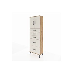 Arges Dolap 2 Raflı 5 Çekmeceli 2 Kapaklı 60x30x182 Çam-aytaşı