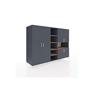 Kronos Dolap 13 Raflı 6 Kapaklı 220x59x163 Antrasit-antrasit/çam