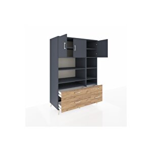 Kronos Dolap 10 Raflı 4 Çekmeceli 3 Kapaklı 132x59x195 Antrasit-antrasit/çam