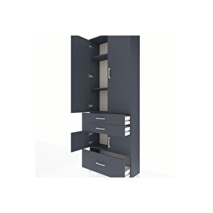 Arges Dolap 4 Raflı 3 Çekmeceli 4 Kapaklı 88x30x243 Antrasit-antrasit