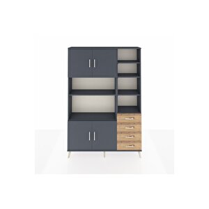 Arges Dolap 9 Raflı 4 Çekmeceli 4 Kapaklı 132x30x195 Antrasit-antrasit/çam