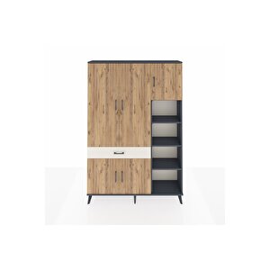 Arges Dolap 10 Raflı Tek Çekmeceli 5 Kapaklı 132x30x195 Antrasit-çam/aytaşı