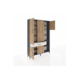 Arges Dolap 10 Raflı Tek Çekmeceli 5 Kapaklı 132x30x195 Antrasit-çam/aytaşı