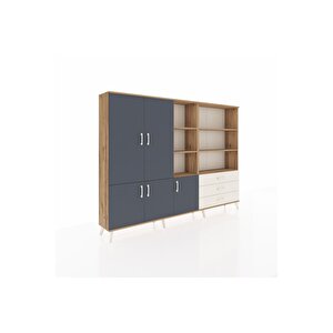 Arges Dolap 11 Raflı 3 Çekmeceli 5 Kapaklı 220x30x163 Çam-antrasit/aytaşı