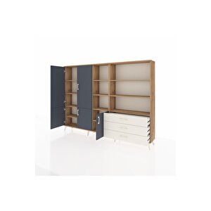 Arges Dolap 11 Raflı 3 Çekmeceli 5 Kapaklı 220x30x163 Çam-antrasit/aytaşı