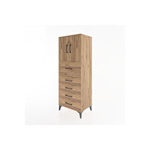 Hyperion Dolap 2 Raflı 5 Çekmeceli 2 Kapaklı 60x44x163 Çam-çam