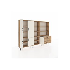 Arges Dolap 11 Raflı 3 Çekmeceli 5 Kapaklı 220x30x163 Çam-aytaşı/çam