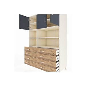 Kronos Dolap 8 Raflı 8 Çekmeceli 3 Kapaklı 132x59x195 Aytaşı-antrasit/çam