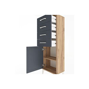 Arges Dolap Tek Raflı 4 Çekmeceli Tek Kapaklı 44x30x134 Çam-antrasit