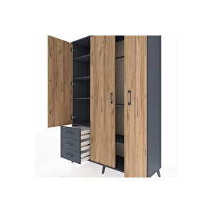 Hyperion Dolap 6 Raflı 3 Çekmeceli Tek Askılı 132x44x195 Antrasit-çam/antrasit