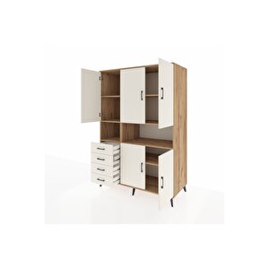 Kronos Dolap 7 Raflı 4 Çekmeceli 5 Kapaklı 132x59x195 Çam-aytaşı/aytaşı