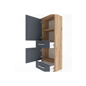 Arges Dolap 3 Raflı 2 Çekmeceli 2 Kapaklı 44x30x134 Çam-antrasit