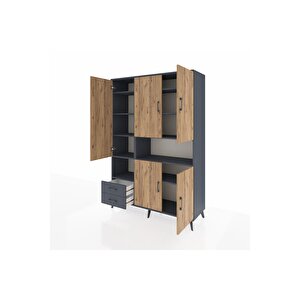 Hyperion Dolap 10 Raflı 2 Çekmeceli 5 Kapaklı 132x44x195 Antrasit-çam/antrasit