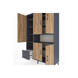 Hyperion Dolap 10 Raflı 2 Çekmeceli 5 Kapaklı 132x44x195 Antrasit-çam/antrasit