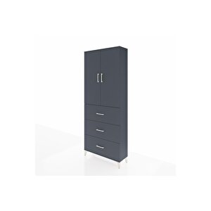 Arges Dolap 2 Raflı 3 Çekmeceli 2 Kapaklı 88x30x221 Antrasit-antrasit