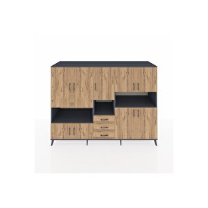 Kronos Dolap 13 Raflı 3 Çekmeceli 9 Kapaklı 220x59x163 Antrasit-çam