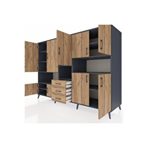 Kronos Dolap 13 Raflı 3 Çekmeceli 9 Kapaklı 220x59x163 Antrasit-çam