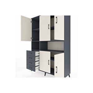 Hyperion Dolap 7 Raflı 4 Çekmeceli 5 Kapaklı 132x44x195 Antrasit-aytaşı/antrasit