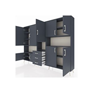 Arges Dolap 13 Raflı 3 Çekmeceli 9 Kapaklı 220x30x163 Antrasit-antrasit