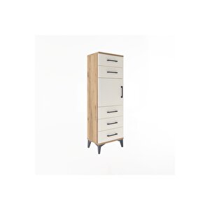 Arges Dolap Tek Raflı 5 Çekmeceli Tek Kapaklı 44x30x134 Çam-aytaşı