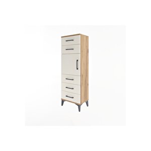Arges Dolap Tek Raflı 5 Çekmeceli Tek Kapaklı 44x30x134 Çam-aytaşı