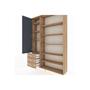 Arges Dolap 9 Raflı 3 Çekmeceli 3 Kapaklı 132x30x195 Çam-antrasit/çam