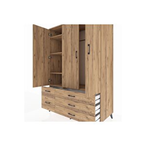 Kronos Dolap 5 Raflı 5 Çekmeceli Tek Askılı 132x59x195 Çam-çam/çam